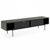 Oviala - Meuble tv 180 cm style indus bois noir - Noir