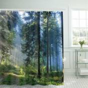 Rideau de douche, textile antibactérien avec 12 rideaux de douche à crochets, 120 x 180 cm, rideau de douche imperméable anti-moisissure