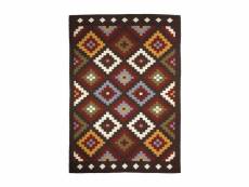 Rituel - tapis en laine à motifs aztèques marron