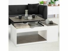 Table basse plateau relevable elea avec coffre bois blanc et gris effet béton