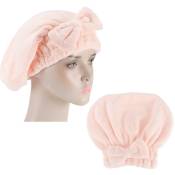 Ugreat - Serviettes de séchage de cheveux en molleton de corail, 2 pièces, absorbantes, séchage rapide, épaisse, enveloppe pour cheveux, chapeau rose