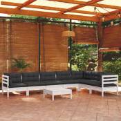 Vidaxl vidaXL Salon de jardin 8 pcs avec coussins Blanc Bois de pin solide