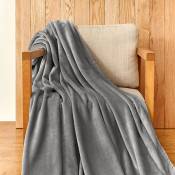 Vingo - Couverture câline, couverture polaire, couverture moelleuse, chaude, super douce, 220 x 240 cm - Gris