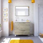 Altri - Meuble de salle de bain avec une porte abattante et miroir, coloris chêne Alaska, 80 x 80 x 45 cm