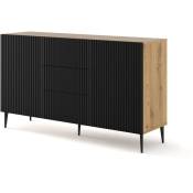 Bim Furniture - Commode ravenna b 150 cm 2D3S fraisé chêne artisanal / noir mat + pieds