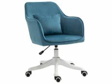 Chaise de bureau velours fauteuil bureau massant coussin lombaire intégré hauteur réglable pivotante 360° bleu