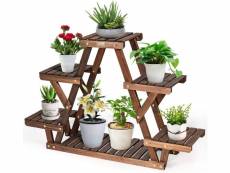 Costway support de plantes, supports de fleurs de 5 pots en bois, stockage d'étagère de pot de support de plantes en bois à plusieurs niveaux,99x25x64