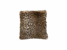 Coussin imitation fourrure leopard noir-marron - l 44 x l 41 x h 12 cm