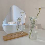 Crea - Miroir de maquillage en acrylique sans cadre, miroir de table de courtoisie décoratif, forme irrégulière avec base en bois pour chambre à