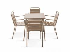 Ensemble table de jardin carrée et 4 fauteuils acier taupe - palavas