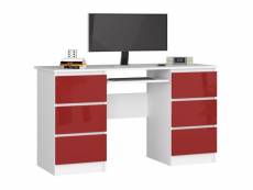 Goya - bureau informatique style moderne - 135x77x50 - 6 grands tiroirs - rouge
