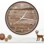Horloge Murale Vintage Couleur Bois, Horloge à quartz silencieuse à piles avec Joli design, Pour Decoration Murale Salon Maison Cuisine Chambre