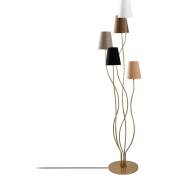 Lampadaire design 5 lampes Roselin H160cm Métal Or et Tissu Blanc, Marron, Beige, Gris et Noir - Multicolore