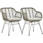 Lot de 2 chaises de jardin paramo, imitation rotin gris fauteuil d'extérieur pour terrasse ou balcon résistant aux uv - Gris