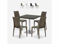 Lot de 4 chaises poly rotin bar restaurant table noir horeca 90x90cm barrett black
