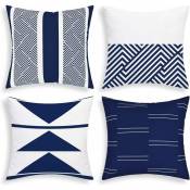 Lot de 4 housses de coussin géométriques modernes pour décoration de bureau, canapé, canapé, bleu, 18' × 18'