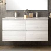 Meuble de salle de bain 140cm double vasque - 4 tiroirs - sans miroir - hibernian (bois blanchi) - balea - Hibernian (bois blanchi)