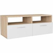 Meuble TV Table pour Salon / Aggloméré 95 x 35 x 36 cm Chêne et blanc