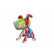 Meubletmoi - Statue chien assis avec coulures multicolores