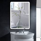Miroir mural de salle de bain, interrupteur tactile - Coins arrondis lcd - Blanc froid 6400 k - 50*70cm