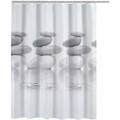 Norcks - Rideau de Douche Galet Rideau de Salle de Bain 3D Imperméable avec 12 Anneaux Crochets 100% Polyester 180 x 180cm - Blanc & Gris