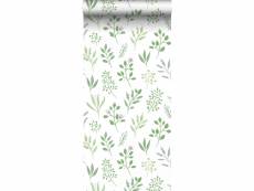 Papier peint fleurs au style scandinave vert et lilas