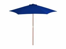 Parasol d'extérieur avec mât en bois bleu 270 cm