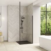Paroi de douche fixe Smart Design solo avec mât, 200 x 90, noir mat - Kinedo