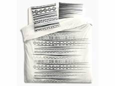 Parure de lit + 2 taies d'oreiller imprimée noir/blanc - 240 x 220 cm