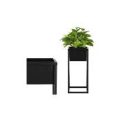 Porte-plante de 40 cm avec un pot, support de fleurs moderne, étagère loft noir mat.