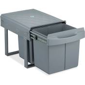 Relaxdays - poubelle encastrable coulissante, 2 bacs, système de trie pour le sous-évier, 2x15 l,35x33,5x51,5 cm, gris