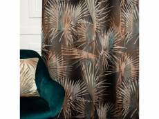 Rideau tamisant 135 x 280 cm à oeillets jacquard editeur motif palmier brun satiné noir
