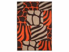 Safari - tapis motif patchwork ethnique marron et orange 160x230