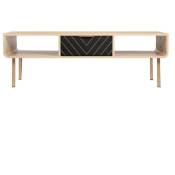 Sans Marque - Table basse rectangulaire - Décor Chene et motifs - Elégance - 2 tiroirs et 2 niches - l 120 cm line