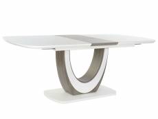 Table à manger / table repas extensible en mdf et verre coloris blanc/marron - longueur 160-180 x hauteur 76 x profondeur 90 cm