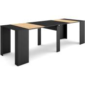 Table console extensible, Console meuble, 260, Pour 12 personnes, Table à Manger, Style moderne, Noir et chêne - Skraut Home