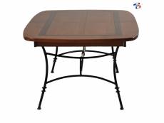 Table ovalisée 160 cm, 2 rallonges intégrées, plateau merisier et pieds fer forgé MEL-5701P1MCNO160