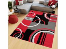 Tapiso maya tapis salon moderne géométrique cercles rouge gris noir blanc fin 160 x 220 cm Z897A RED 1,60-2,20 MAYA PP ESM