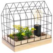 The Home Deco Factory - Lampe à poser avec plante artificielle en cage - Noir