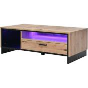 Urban Meuble - Table basse avec éclairage led y compris télécommande, aspect bois avec tiroir