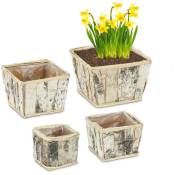 4 pots de fleurs carrés, chacun ayant une taille différente et un film, intérieur/extérieur, blanc/nature - Relaxdays
