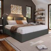 Cadre de lit de rangement relevable, cadre de lit plateforme moderne avec tête de lit à fonction de recharge, cadre de lit de rangement ottoman