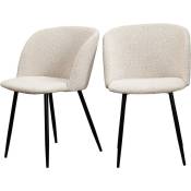 Drawer - Lot de 2 fauteuils de table en tissu bouclette et pieds noirs - Vitikko - Couleur - Ecru