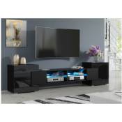 Dusine - meuble tv pablo 230 cm avec led Noir Mat et Noir Laqué