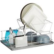 Egouttoir à vaisselle avec porte couverts en inox cuisine récupérateur eau HxlxP: 23,5 x 48 x 32 cm, argenté - Relaxdays