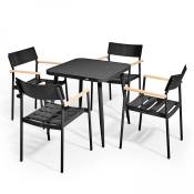 Ensemble table de jardin et 4 fauteuils en aluminium/bois noir