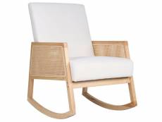 Fauteuil à bascule, chaise berçante rembourrée en microfibre crème, bois naturel - longueur 82 x profondeur 65 x hauteur 98 cm