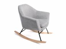 Fauteuil, chaise à bascule berçant en tissu gris chiné scandinave pied en bois 73x69x75cm