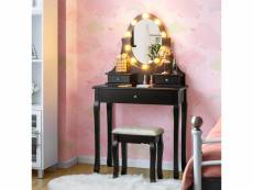 Giantex coiffeuse avec 10 ampoules led en forme de rose et tabouret, miroir ovale à 3 tiroirs lampe blanche romantique