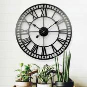 Horloge murale silencieuse vintage 40 cm avec chiffres romains sans tic-tac, en métal - Décoration d'intérieur pour salon, cuisine, café, hôtel et